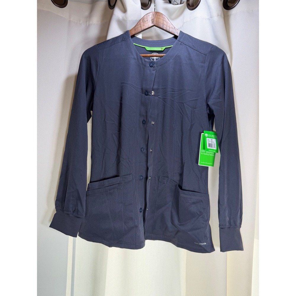 HH Works by Healing Hands Monica Scrub Jacket Pewter XS 9200 Snap Front NWT
